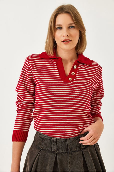Gestreifter Polokragen-Strickpullover - Image 2