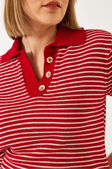 Gestreifter Polokragen-Strickpullover - Image 4