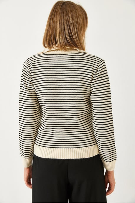 Gestreifter Polo-Kragen-Strickpullover - Image 4