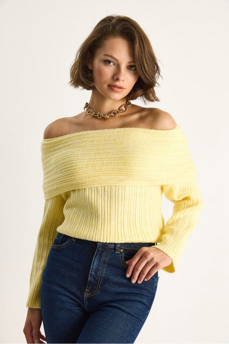 Schulterfreier gerippter Strickpullover - Image 2