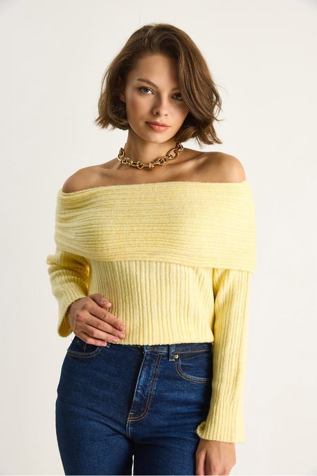 Schulterfreier gerippter Strickpullover - Image 3