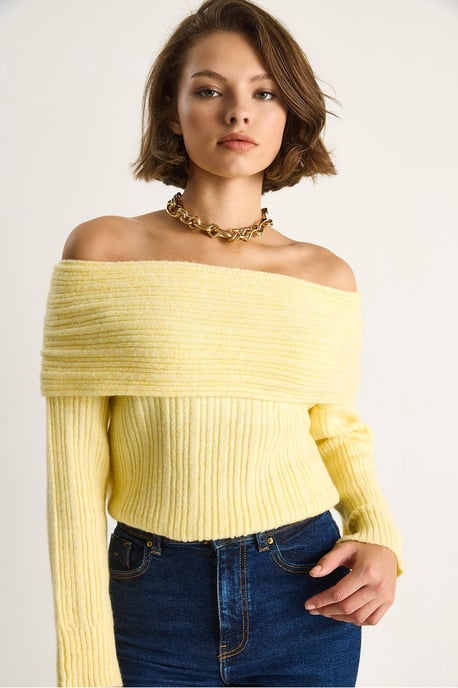 Schulterfreier gerippter Strickpullover - Image 4