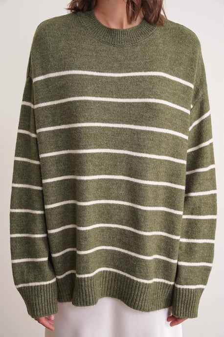 Gestreifter Rundhals entspannt geschnittener Strickpullover - Image 5
