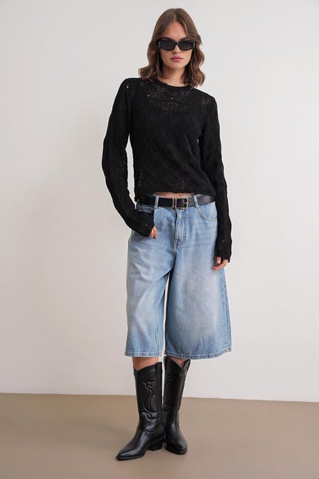 Strickpullover mit strukturiertem Muster und Rundhalsausschnitt - Image 2