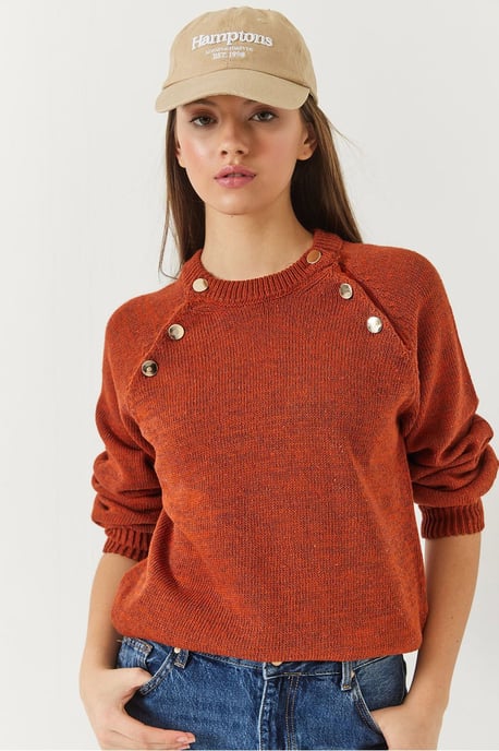 Texturiertes Strickpullover mit Rundhalsausschnitt und Knöpfen - Image 2