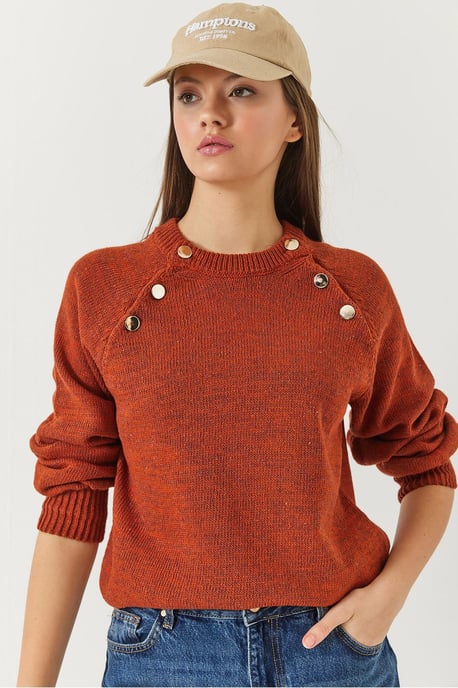 Texturiertes Strickpullover mit Rundhalsausschnitt und Knöpfen - Image 3