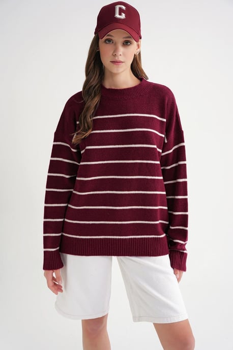 Gestreifter, lässiger Rundkragen-Strickpullover - Image 4