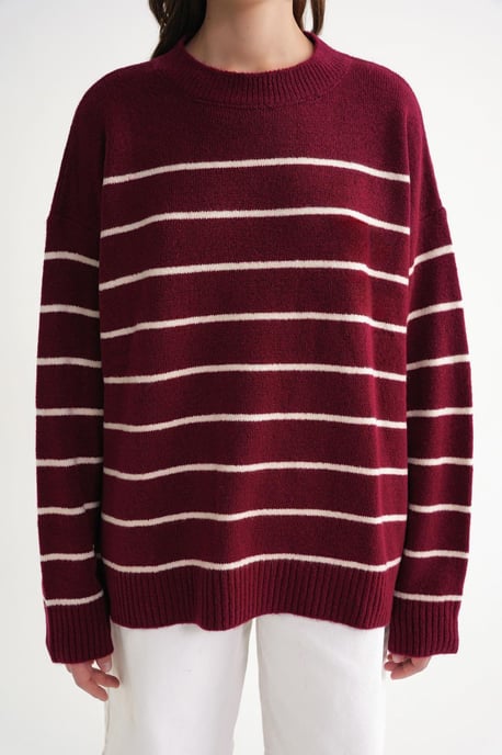 Gestreifter, lässiger Rundkragen-Strickpullover - Image 5