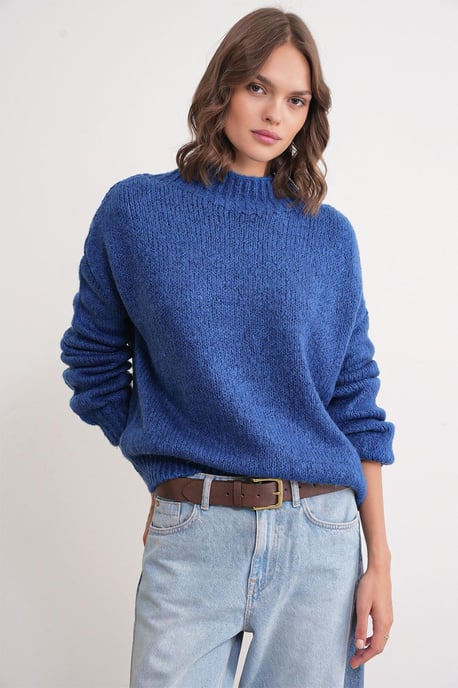 Lässiger Schnitt Rundhals Dickstrickpullover - Image 2