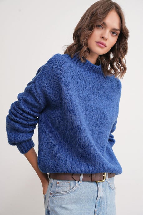Lässiger Schnitt Rundhals Dickstrickpullover - Image 4