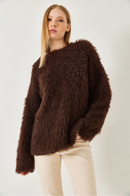 Überdimensionierter strukturierter Strickpullover mit plüschigen Details - Image 2