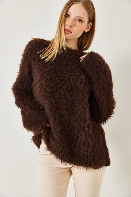 Überdimensionierter strukturierter Strickpullover mit plüschigen Details - Image 3