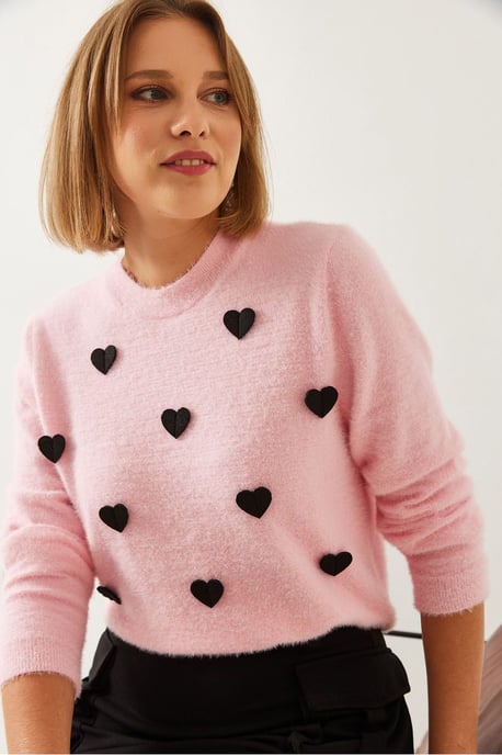 Herz-Muster Strickpullover mit Rundhals - Image 2