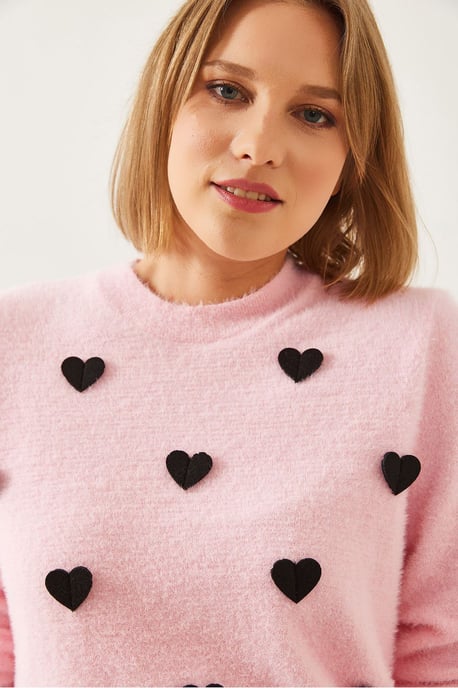 Herz-Muster Strickpullover mit Rundhals - Image 3