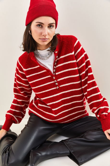 Knopfkragen Lässiger Schnitt Strickpullover - Image 2