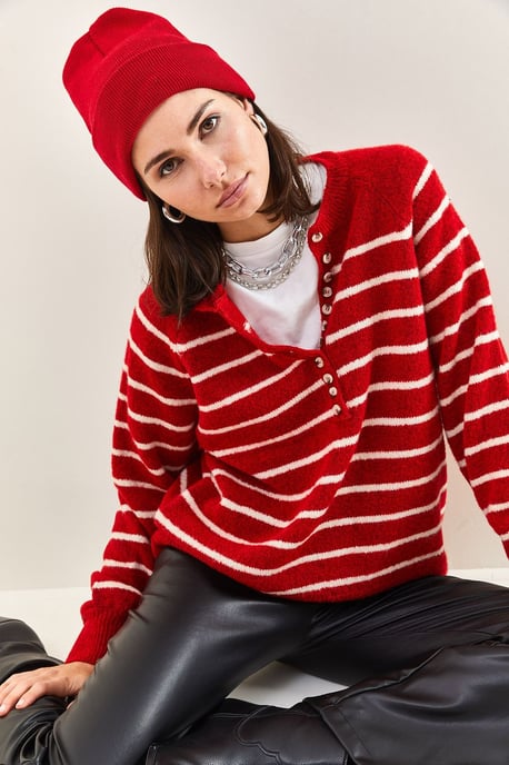 Knopfkragen Lässiger Schnitt Strickpullover - Image 3