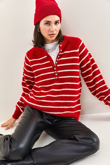 Knopfkragen Lässiger Schnitt Strickpullover - Image 6