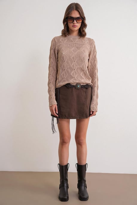 Strickpullover mit strukturiertem Muster und Rundhalsausschnitt - Image 2