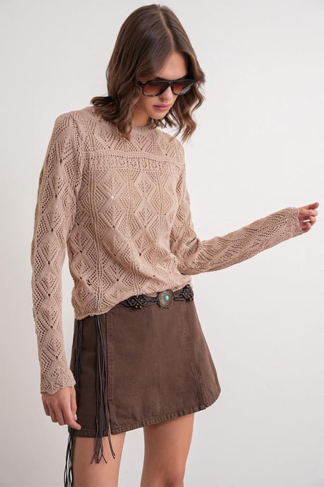 Strickpullover mit strukturiertem Muster und Rundhalsausschnitt - Image 4