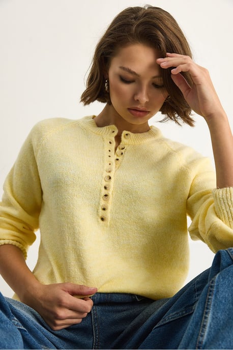 Knopfkragen Lässig Sitzender Strickpullover - Image 2