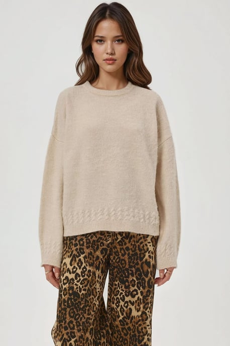 Geflochtener, detailliert strukturierter Rundhalsausschnitt-Pullover - Image 2
