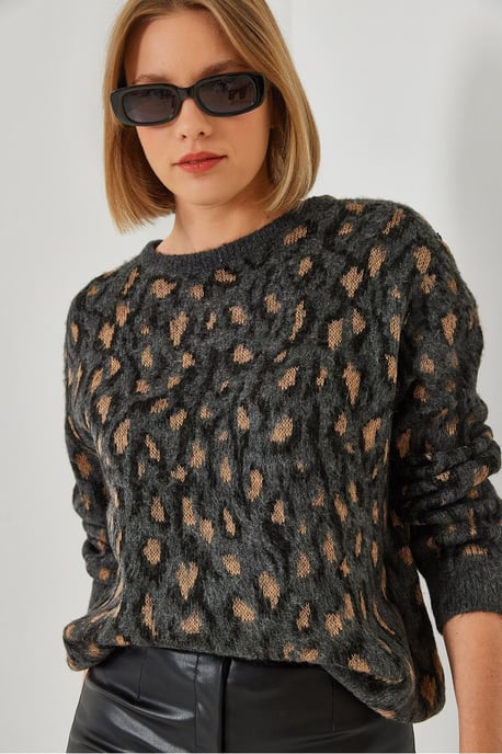 Leopardenmuster Rundhals-Pullover - Image 1