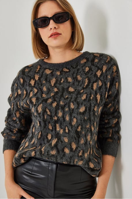 Leopardenmuster Rundhals-Pullover - Image 4