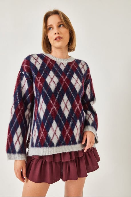Crew-Neck-Pullover mit Schlitz im Baklava-Muster - Image 3