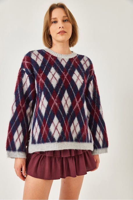 Crew-Neck-Pullover mit Schlitz im Baklava-Muster - Image 4