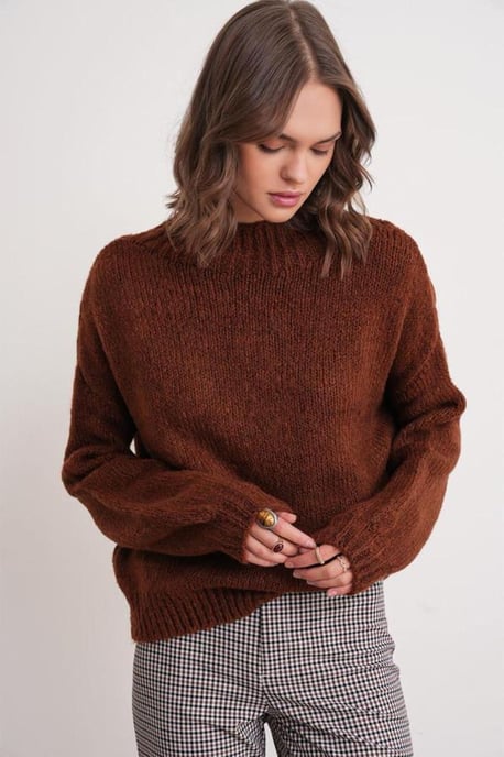 Lässiger Schnitt Rundhals Dickstrickpullover - Image 3