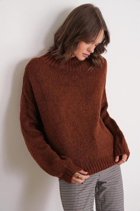Lässiger Schnitt Rundhals Dickstrickpullover - Image 4