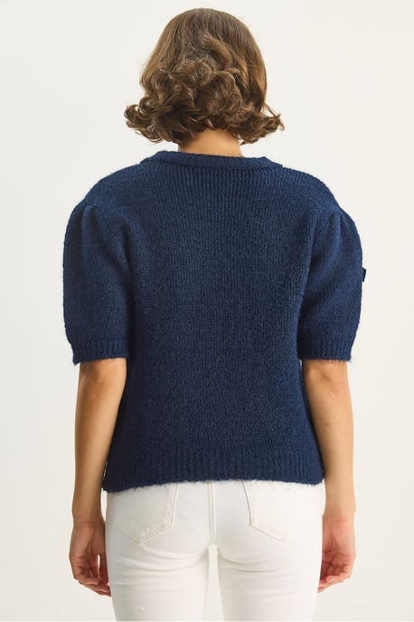 Strickpullover mit Rundhalsausschnitt und Schleife - Image 6