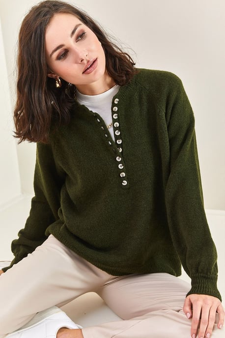 Knopfkragen Relaxed Fit Strickpullover - Image 1