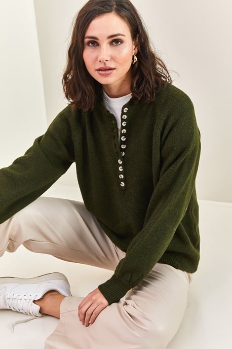 Knopfkragen Relaxed Fit Strickpullover - Image 5