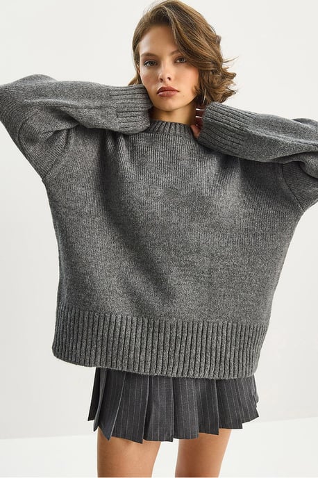 Texturiertes Oversize-Strickpullover mit Rundhalsausschnitt - Image 1