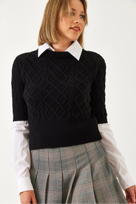 Strickpullover mit Struktur und Hemdkragen - Image 3