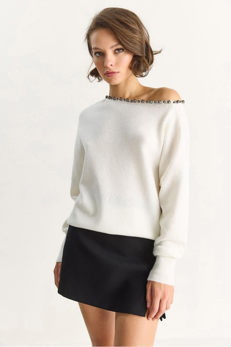 Asymmetrischer Kragen Zubehör Detaillierter Strickpullover - Image 5