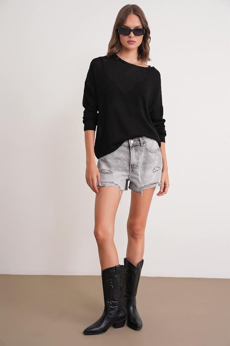 Übergroßer Bootsausschnitt-Strickpullover - Image 2