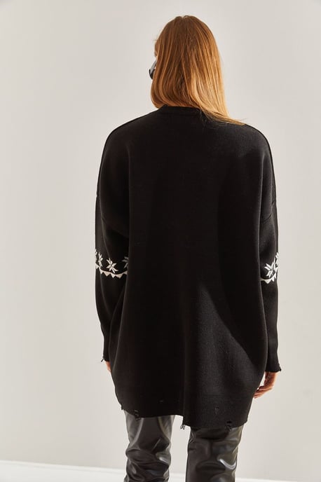 Langer Oversized-Muster-Strickpullover mit Rundhalsausschnitt - Image 2
