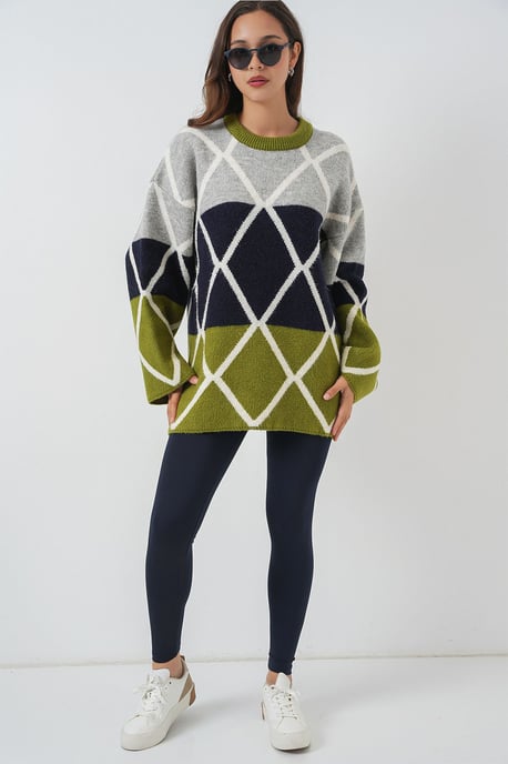 Übergroßer Gerippter Strickpullover mit Rundhalsausschnitt - Image 2