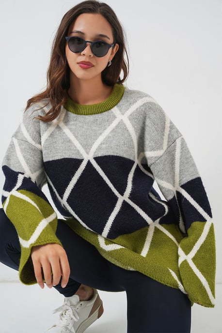 Übergroßer Gerippter Strickpullover mit Rundhalsausschnitt - Image 3