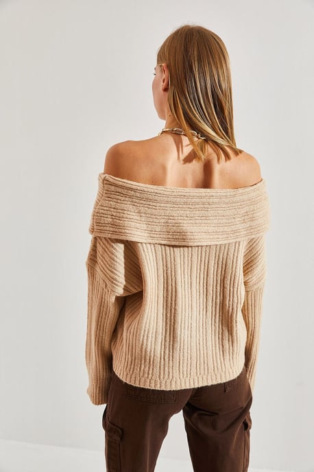 Schulterfreier gerippter Strickpullover - Image 2