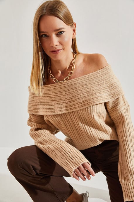 Schulterfreier gerippter Strickpullover - Image 4