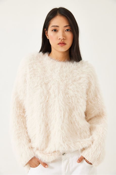 Oversized Strukturstrickpullover mit Plüschdetails - Image 2