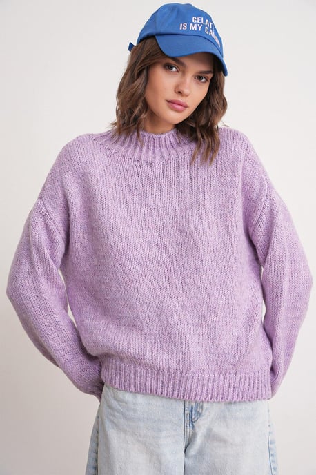 Lässiger Schnitt Rundhals Dickstrickpullover - Image 1