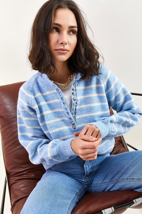 Knopfkragen Lässig Sitzender Strickpullover - Image 3