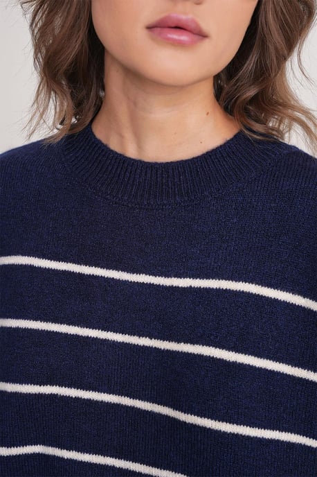 Gestreifter Rundhals Relaxed Strickpullover - Image 6