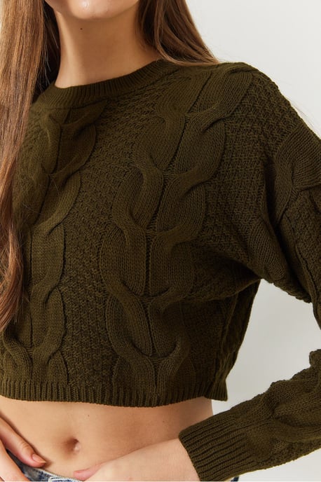 Strukturierter Geripptes Crop-Sweater mit Rundhalsausschnitt - Image 4