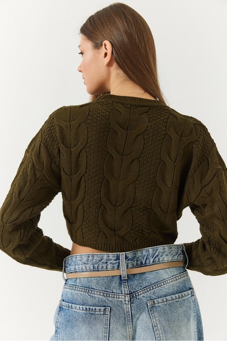 Strukturierter Geripptes Crop-Sweater mit Rundhalsausschnitt - Image 5