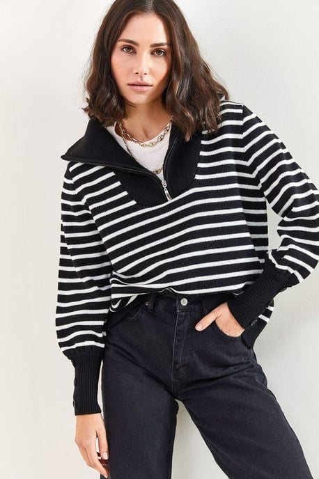 Gestreifter Kapuzenpullover mit Reißverschluss - Image 1